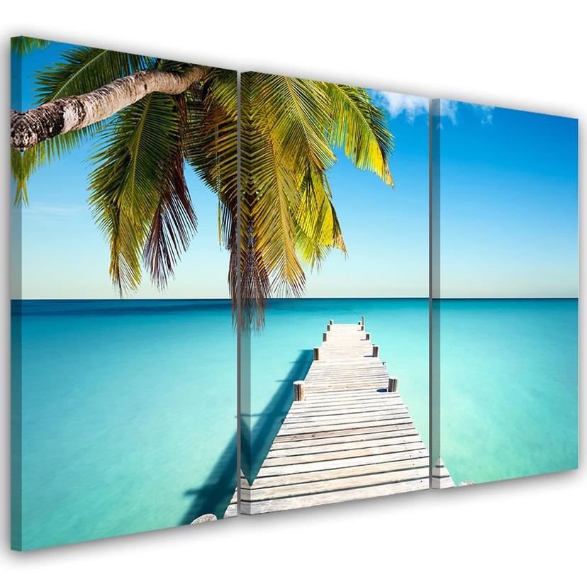 Tableau sur Toile en 3 parties Plage de palmiers tropicaux