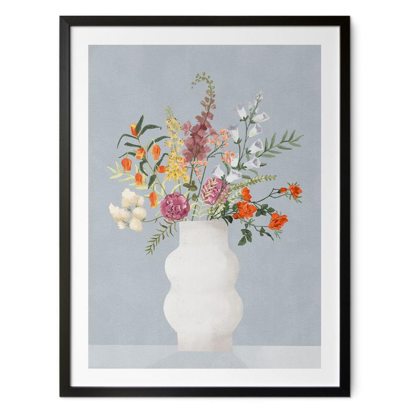 Blomsterplakat Delikat buket på pastelblå - Goed Blauw