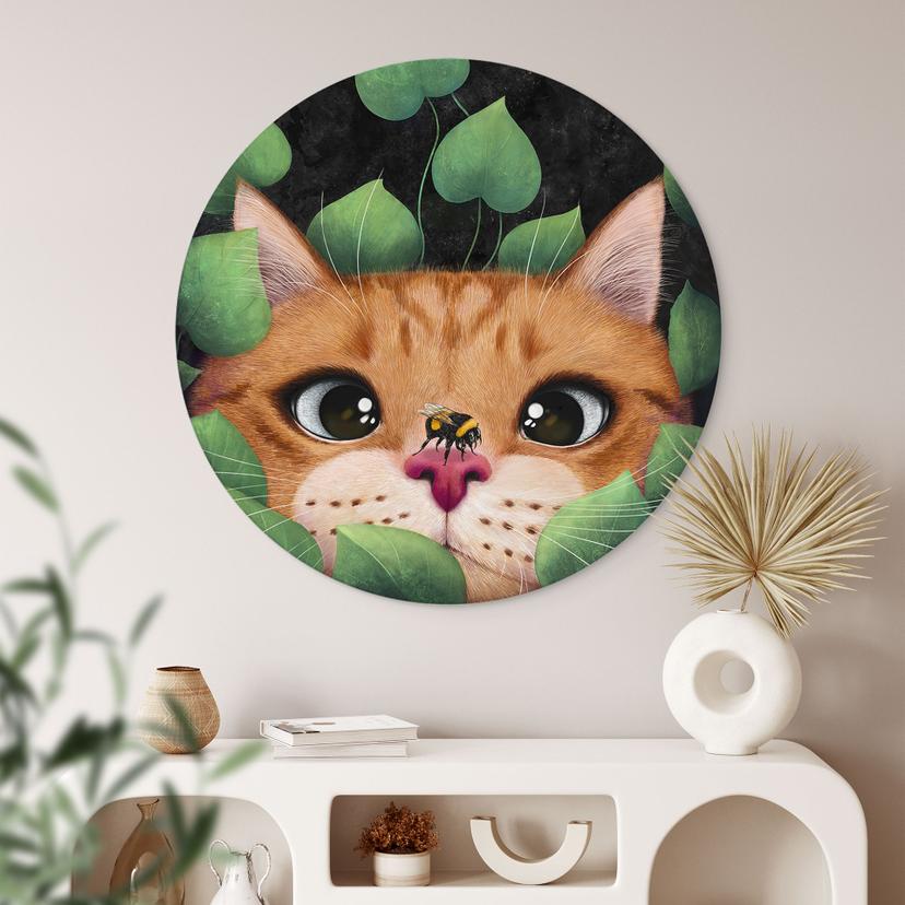 Muurschildering Sweet cat in the bush - Korenkova - Alu-Dibond Rond