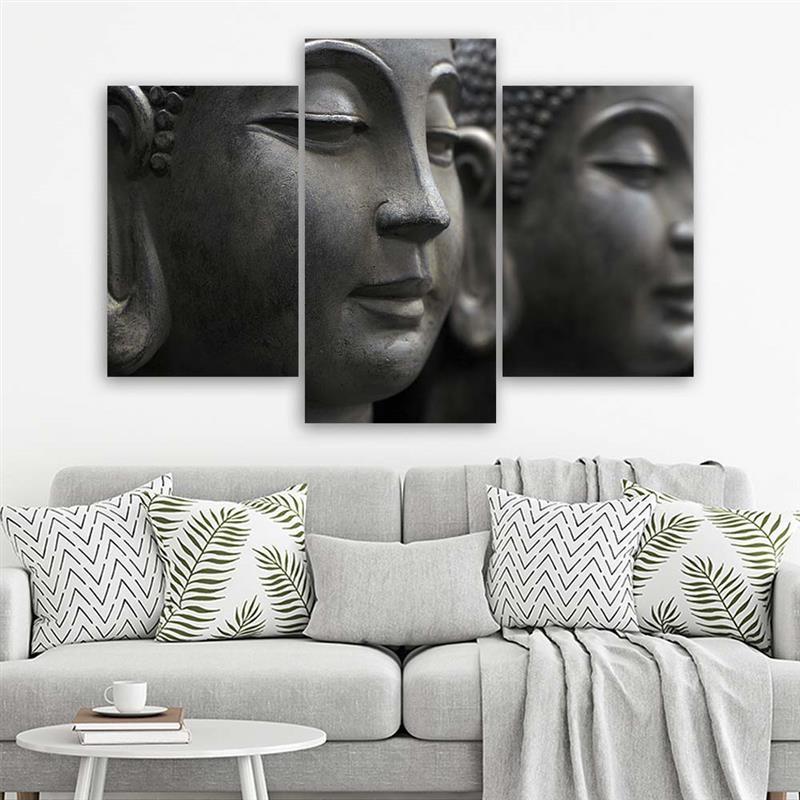 Stampa su tela 3 pezzi, Buddha Zen Spa in bianco e nero