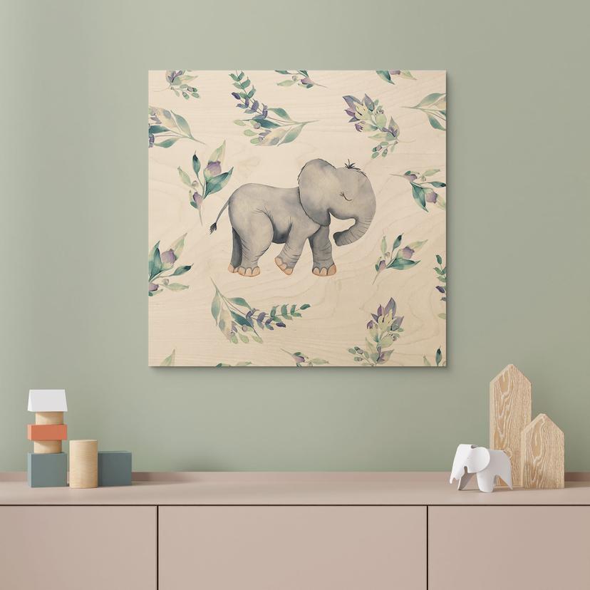 Stampa su legno Un simpatico elefantino tra rami boho - UN Designs