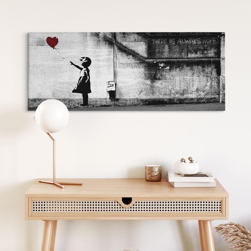 Stampe su tela Banksy - Ragazza con palloncino - Panorama