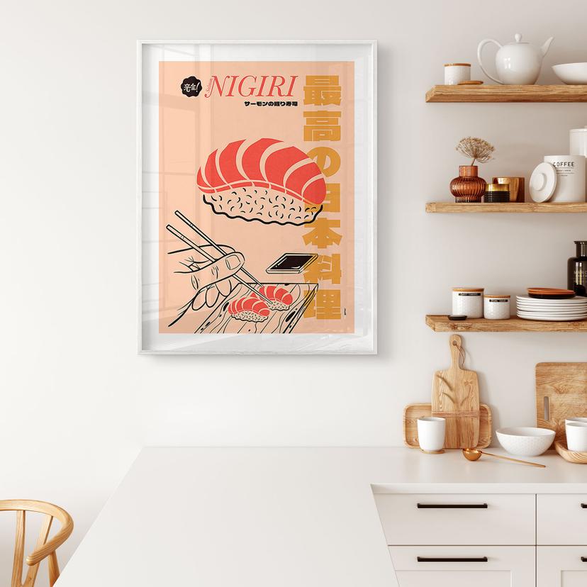 Poster Cucina giapponese vintage - Sushi Salmon Nigiri - Gomes