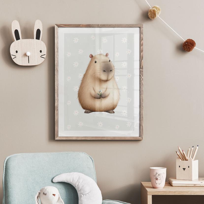 Póster para niños - Carpincho con margaritas