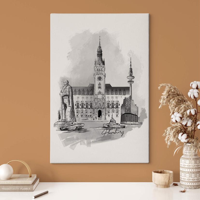 Lienzo Hamburgo - Blanco y negro - Love your City