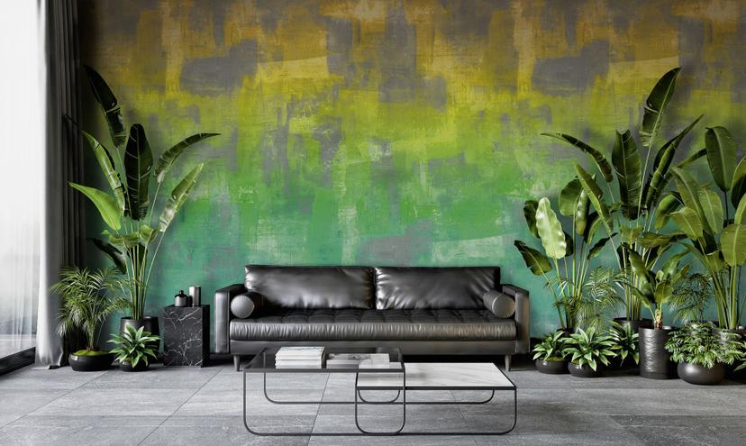 Fotomurale con motivo campos de color abstractos en amarillo verde y gris 2,7 x 2,65 m