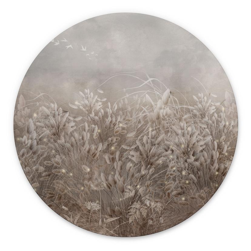 Wanddecoratie Pampasgras en grassen in beige - Ms Tiff - Alu-Dibond Rond