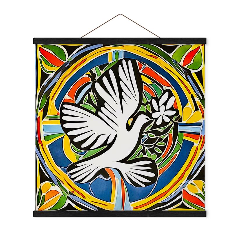 Tekstil plakat Farverig fredsdue - inspireret af Matisse - Zamart