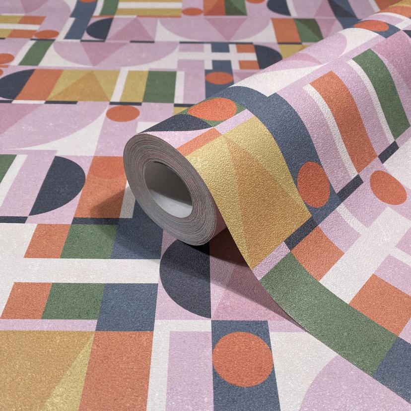 Non-woven tapet i färgstarka moderna former Grafisk Geometrisk
