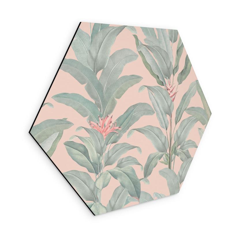 Sekskantet Billede Urban Jungle Tropical Leaves Pink - Bloomery Decor - Aluminium Dibond