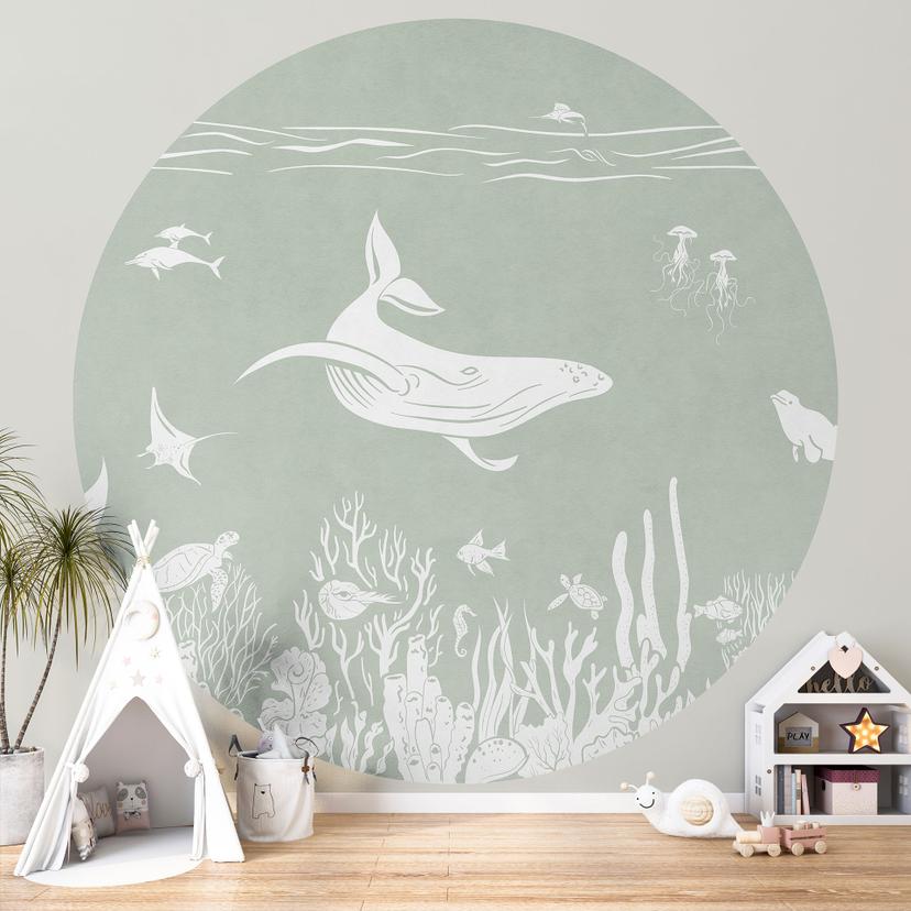 Papier peint photo Récif de corail et animaux marins - Un voyage au vert - Kikki Belle - Rond - papi