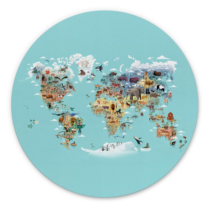 Vægcirkel Braun - World Map – print på aluminium (Alu-Dibond)