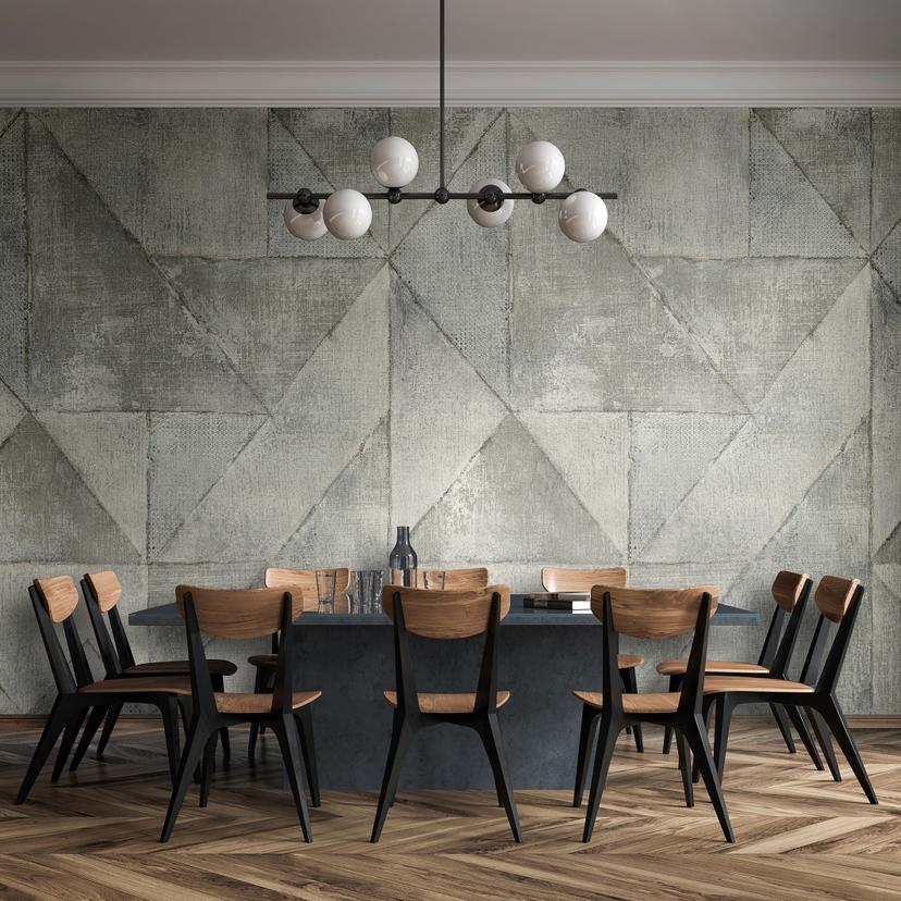 Fototapeta Geometryczny wygląd betonu w kolorze jasnoszarym z trójkątami 3,4 x 2,65 m