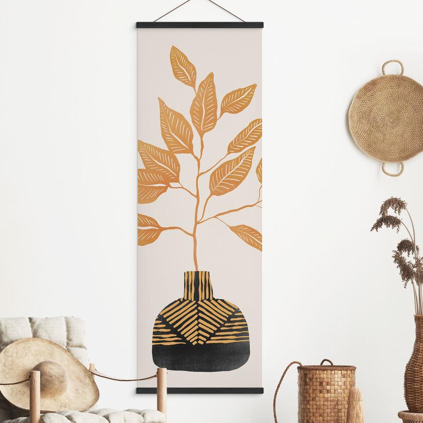 Textil poster Gyllene gren med blad - Cats & Dotz - Panorama