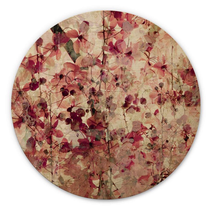 Tableau sur bois rond Fleurs Vintages