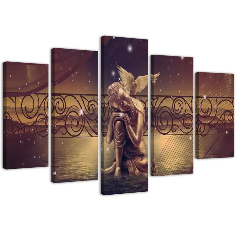 5 stykke lærredsprint, Buddha Brown Feng Shui