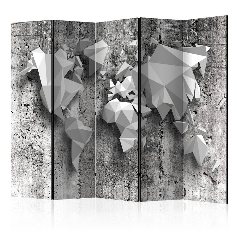 Rumdeler med skærm - Verdenskort: Origami , 5-delt - 225x172 cm