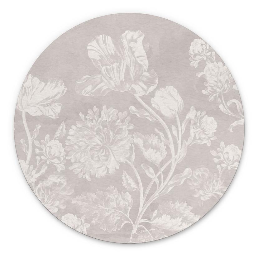 Billede af vilde blomster i kridtlook beige - Bloomery Decor - rund – print på aluminium