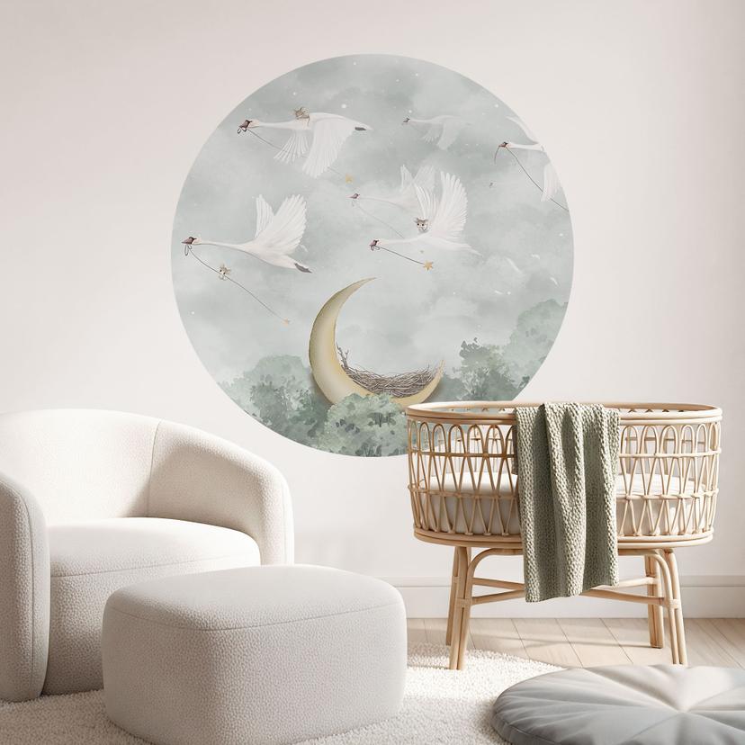 Wallsticker svaner og mus i stjerneflugt - Ms Tiff - Round