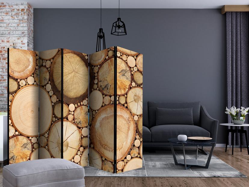 Divisorio per sala - Venature del legno, 5 pezzi - 225x172 cm