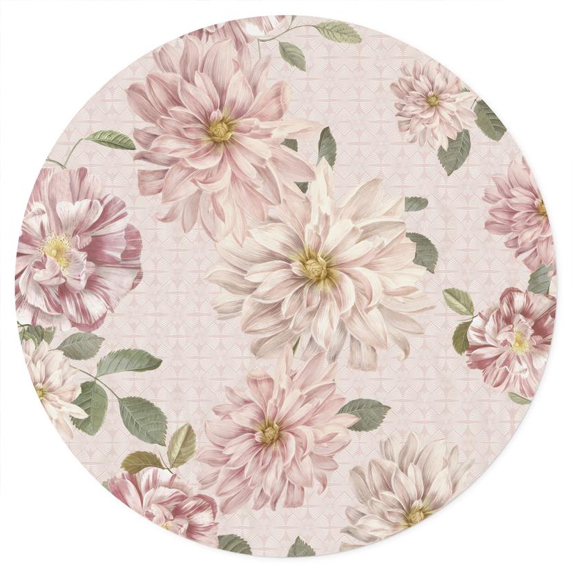 Wallsticker Dahlior Shabby Chic Rosa - Blomstersmycke Dekor - Rund
