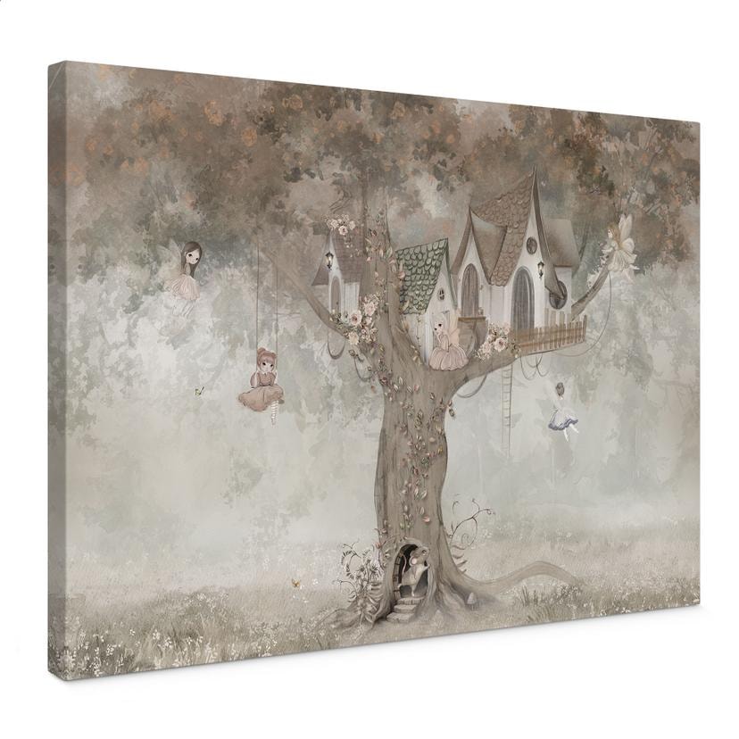 Canvas schilderij Magische boomhut met feeën - Ms Tiff