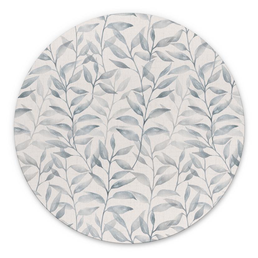Billede Sarte akvarelblade - Blød grå - Blomsterdekor - Rund – print på aluminium