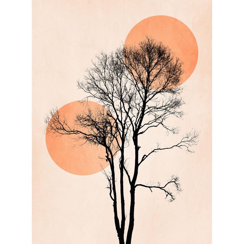 Sol y luna en naranja - fotomural cubista