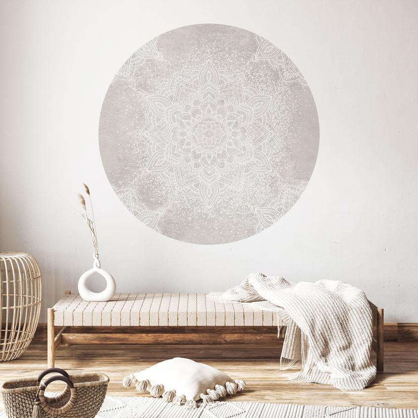 Vinilo decorativo Mandala suave sobre gris-beige - Bloomery Decor - Redondo