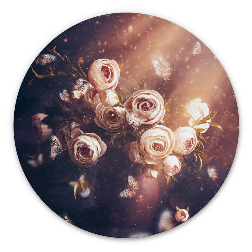 Tableau sur alu-Dibond rond Kiral - Le bouquet de roses