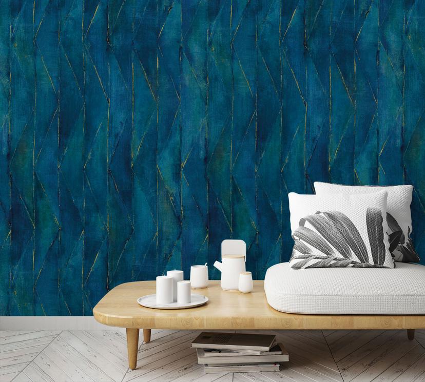 Papier peint photo avec motif graphique, texture bleue 3.40 x 2.12 m