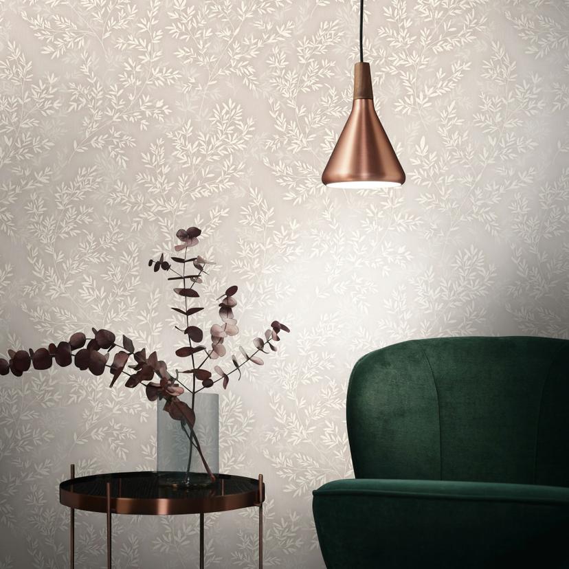 Ikke-vævet tapet blade blomstret natur mat i grå beige