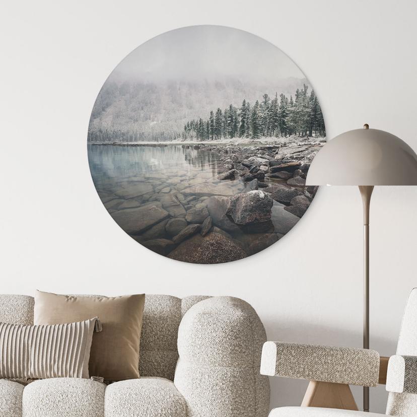 Stampe per pareti Foresta invernale sul lago - Rostovskiy - Alu-Dibond Round