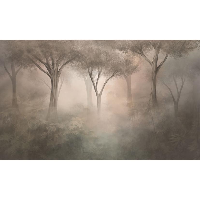 Fototapete Waldtapete Waldmagie im Morgennebel Beige - Ms Tiff