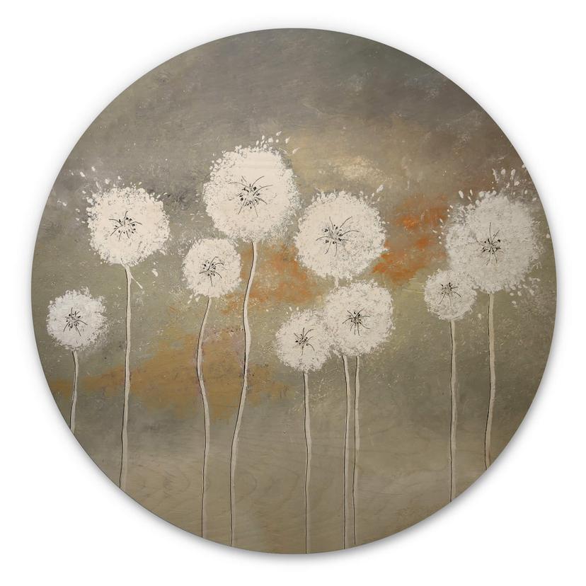 Væg cirkel træ Melz - White Dandelions