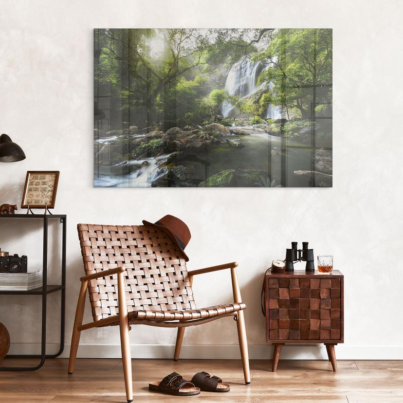 Tableau sur verre acrylique Cascade dans la forêt