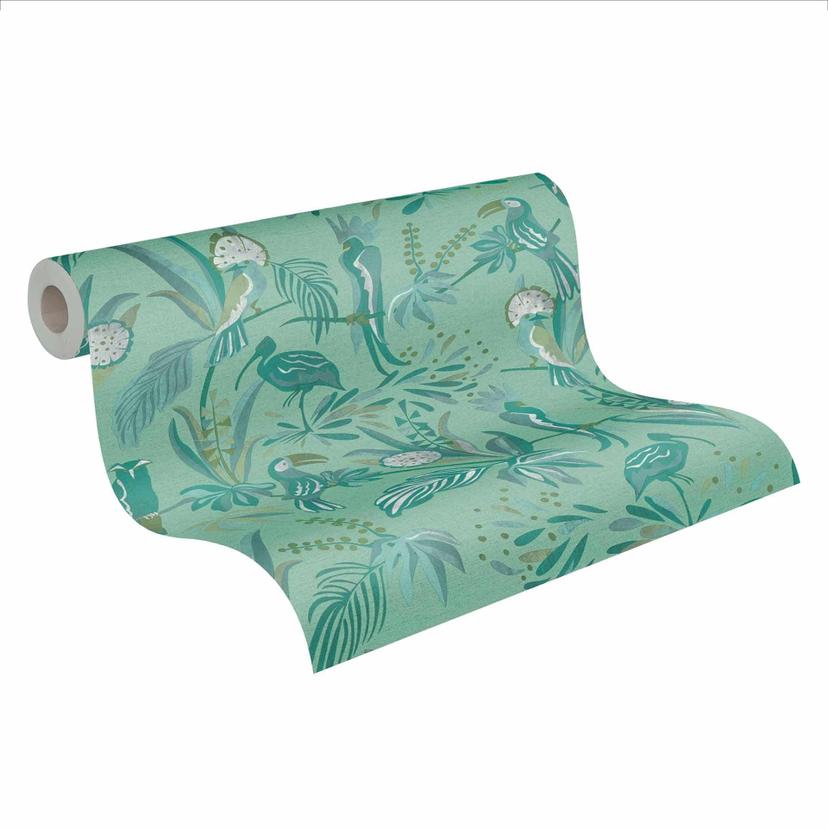 carta da parati giungla verde bianco - carta da parati uccelli piante - carta da parati fiori soggio