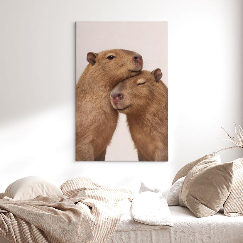 Canvas schilderij Knuffelend capibara paartje
