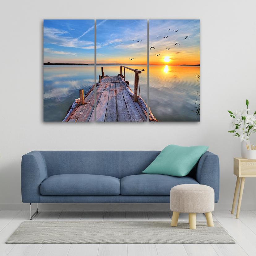 Stampa su tela 3 pezzi, Sunset Jetty Lake