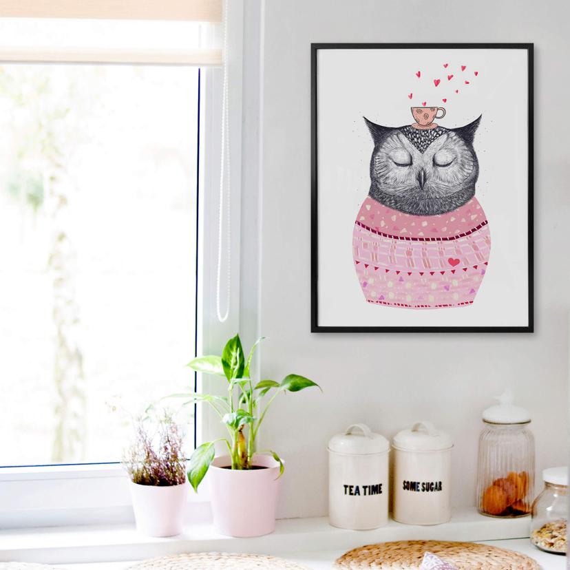 Poster Korenkova - Owl Lover of Coffee