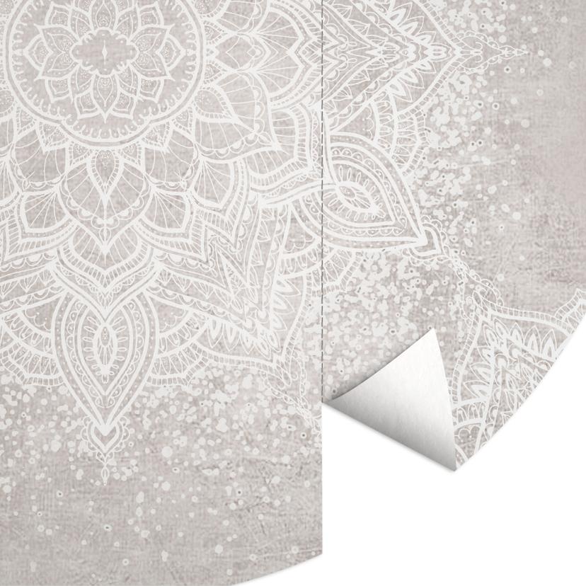 Mjuk mandala på gråbeige Fototapet - Bloomery Decor - Rund - Självhäftande/icke-vävd