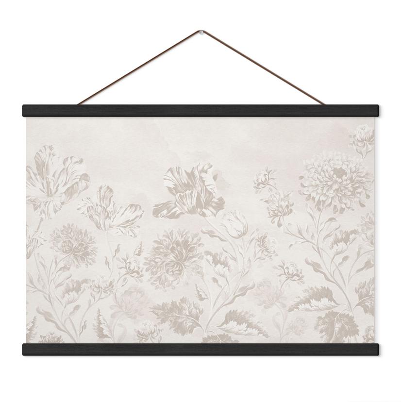 Textielposter Wilde bloemen in kalklook greige - Bloomery Decor