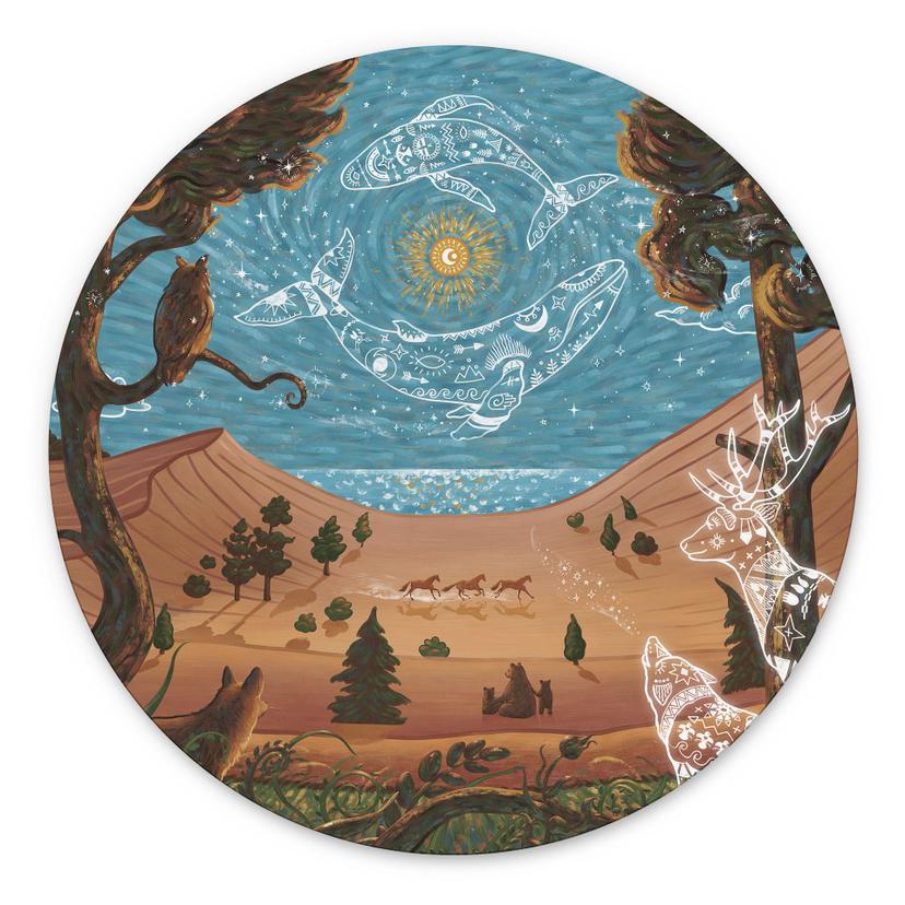 Wanddecoratie Spiritueel Dierenrijk in de Nacht - Oliver Robins - Alu-Dibond - Rond