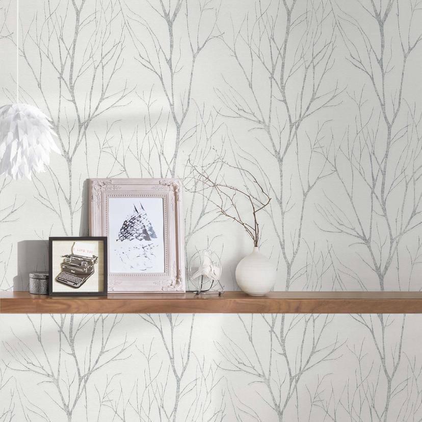 Skovtapet hvid sølv - non-woven tapet natur A.S. Création