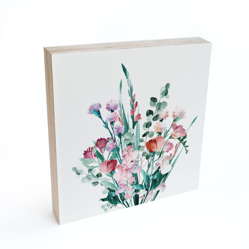 Billede af træ til at hænge op - Buket af vilde blomster om foråret - Goed Blauw - 15x15 cm