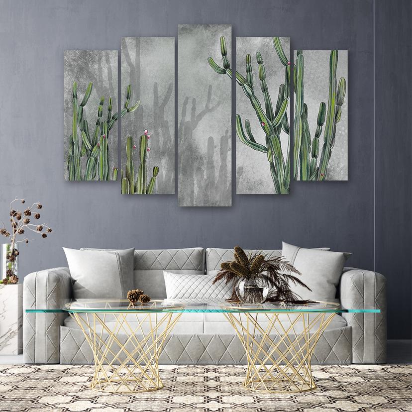 Stampa su tela 5 pezzi, grande cactus del deserto