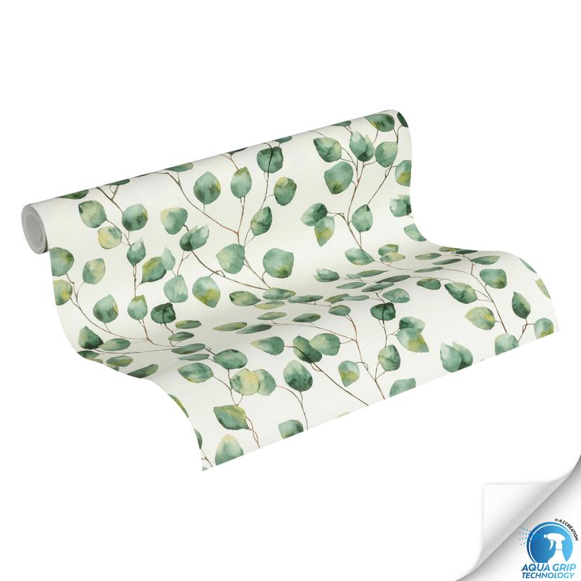 Hojas papel pintado acuarela verde claro blanco pegado - Papel pintado no tejido pegar en la pared
