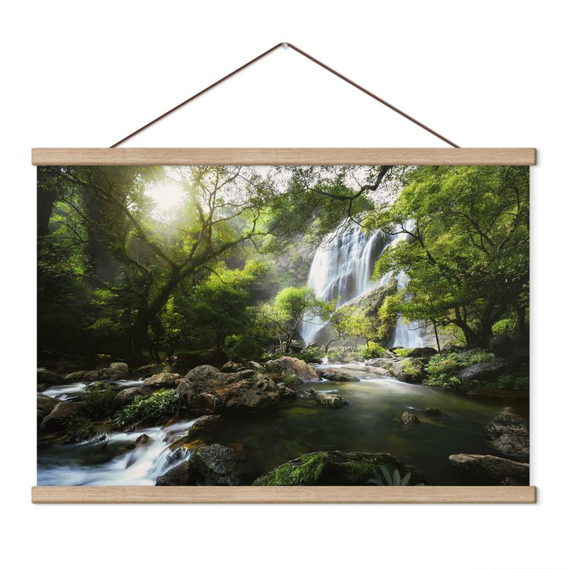 Textielposter Waterval in het bos - Foto
