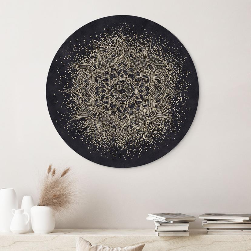 Stampe per pareti Mandala elegante in nero e oro - Bloomery Decor - Alluminio dibond rotondo