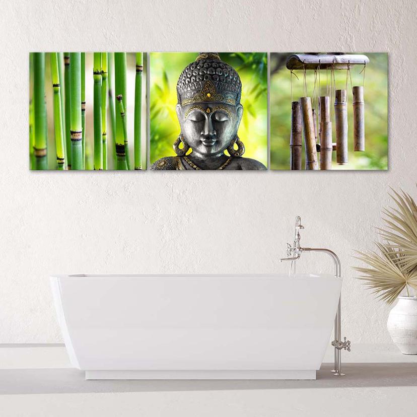 Stampa su tela in 3 parti, Buddha di bambù